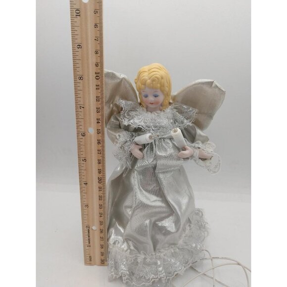 Illuminated Angel Christmas Tree Topper With Silver Gown & Lights - Picture 3 of 8